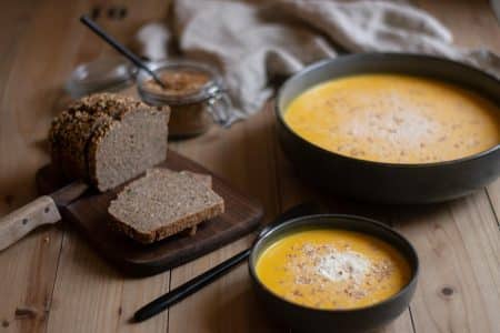 Velouté de potimarron parmesan et poivre de timut