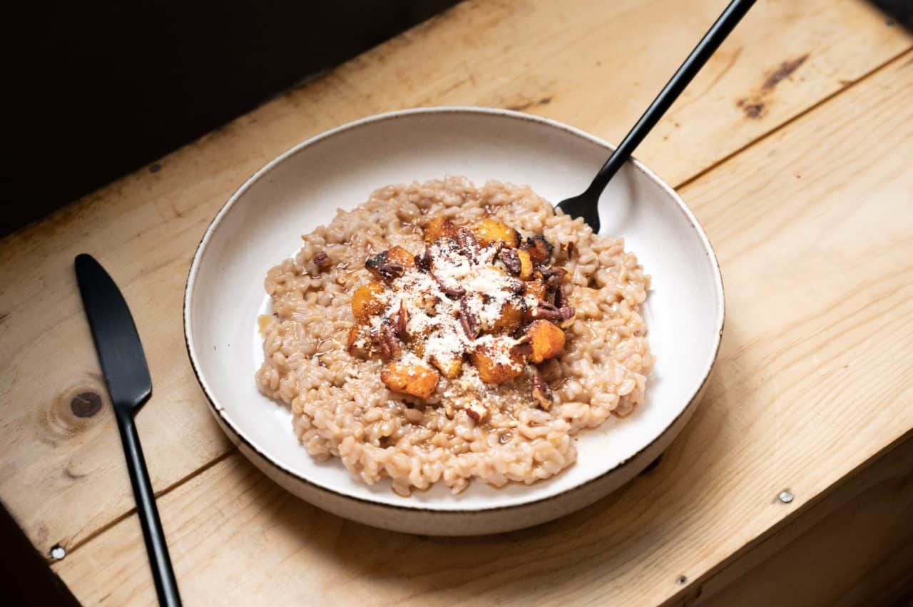 Risotto au vin rouge butternut et noix de pecan